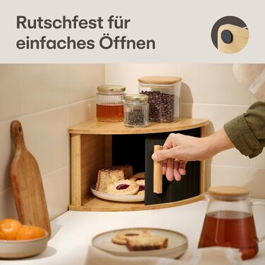 Бротокришка Praknu з дерева з косою та ковзними дверцятами – економія місця – зберігає хліб свіжим – легка збірка з інструкцією (Чорний)