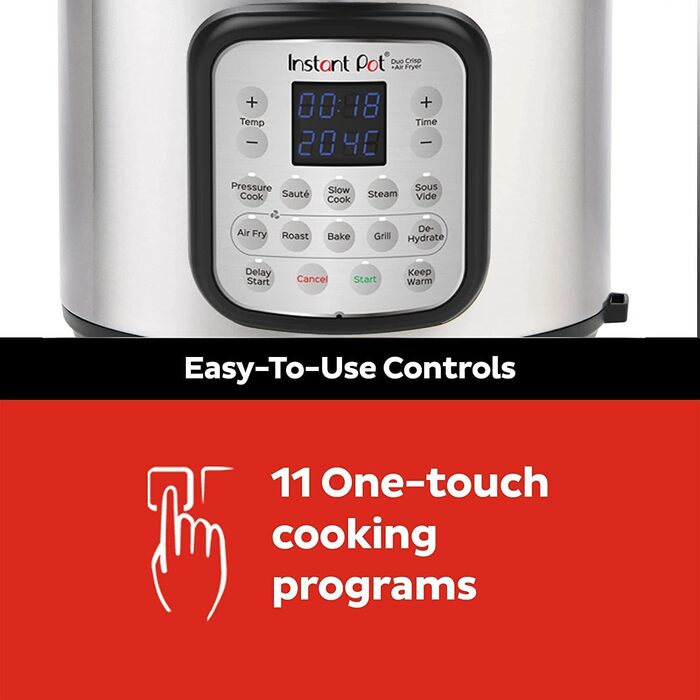 Instant Pot Duo Crisp + Air Fryer 11-in-1 Electric Multi-Cooker 7.6 L - Pressure Cooker, Air Fryer, Slow Cooker, Steamer, Sous Vide Device, Dehydrator with Grill, Keep Warm and Baking Function Silver 8 Liter Duo Crisp + Air Fryer