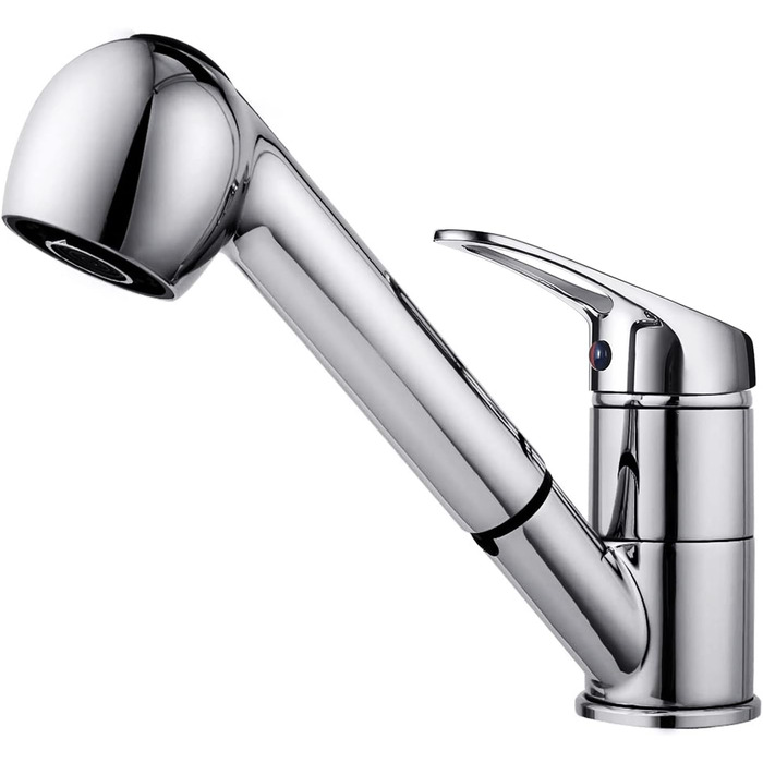 Змішувач кухонний висувний BONADE з подвійною виливом, поворотний на 360°, для кухні, з однією ручкою, хром