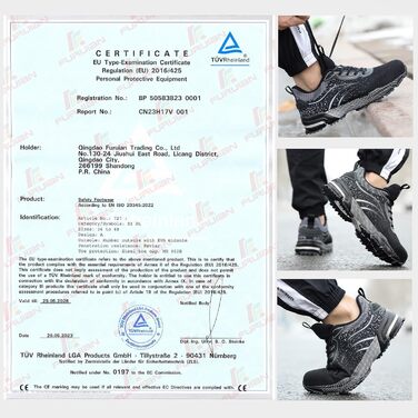 Чоловічі та жіночі робочі черевики Furuian з металевим підноском. Легкі, спортивні, дихаючі, чорного кольору. 42 EU