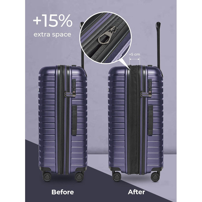 Чохол-валіза на колесах середнього розміру 66 см, розширюється до 75 літрів | З міцного поліпропілену, 4 колеса, TSA-замок | Колекція 04 (фіолетовий металік)