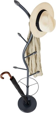 IDIMEX Coat Rack Wardrobe Stand Triana with 6 Coat Hooks and Umbrella Stand, White Lacquered (Grey)