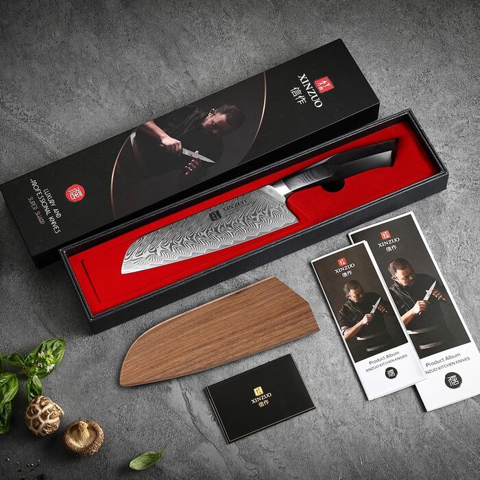 Ніж кухарський XINZUO Damaststahl Kiritsuke 21.5 см, професійний, з ручкою G10 та магнітною піхвою, серія Feng
