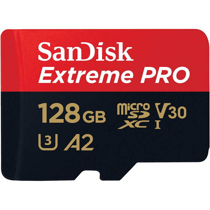 Карта пам'яті SanDisk Extreme PRO microSDXC UHS-I 128 GB з адаптером та RescuePRO Deluxe (A2, Class 10, V30, U3, до 200 МБ/с) для смартфонів, екшн-камер та дронів, чорна