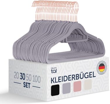 Набір вешалок для одягу Blumtal, 20 шт. - вешалки з оксамиту, 360° обертання, міцні, економія місця, не ковзають. З оксамитовим покриттям, рожево-золотого/сірого кольору