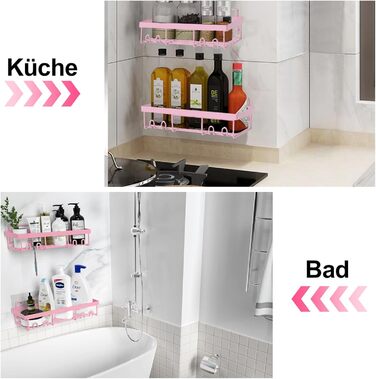 WwuHua Shower Shelf No Drilling, 2 Pack Shower Shelf, Shower Shelf for Hanging with 4 Hooks, Shampoo Holder for Shower, Bathroom Organizer for Shampoo and Shower Gel, Pink