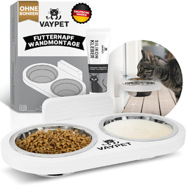 Підвищений годівниця для котів Doppel-Katzennapf: зручний, без свердління, з нержавіючої сталі (білий)