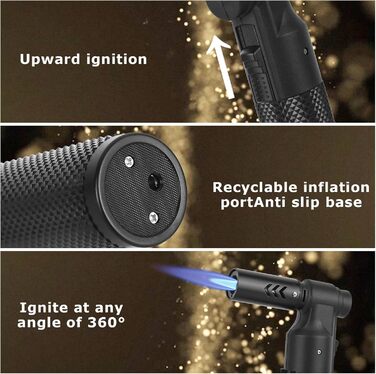 Бутанова пальник-факел Küchenbrenner: велика полум'я Jet, регульована, для кемпінгу, приготування їжі, зварювання, грилю. Повторно заправляється, портативна міні-паяльна лампа. Чорний колір.