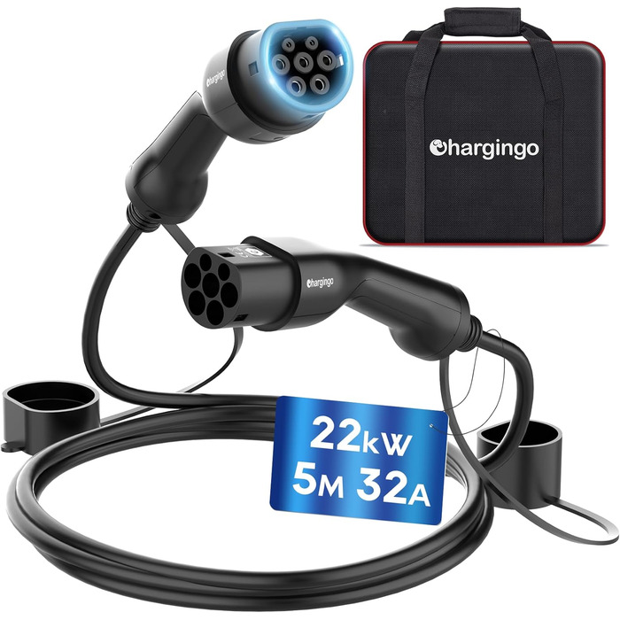 Портативний зарядний пристрій для електромобілів Type 2 (IEC 62196-2) з LCD-дисплеєм, 3.68kW, 6-16A, 5м, IP65, 16A, 22kW, чорний