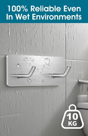 Самоклеючі гачки Haken - набір 6 шт. з нержавіючої сталі 304, без свердління, для ванної, кухні та вітальні