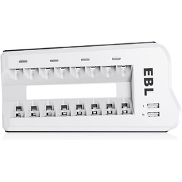 Зарядний пристрій EBL для акумуляторів AA/AAA NI-MH/NI-Cd та USB пристроїв, 8 слотів, LED дисплей, 2 USB порти (без акумуляторів)