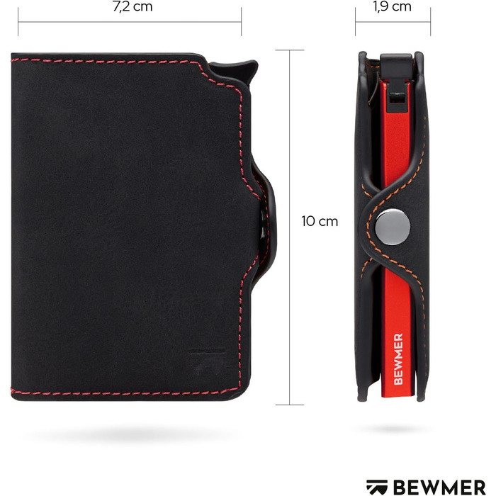 Гаманець-кардхолдер BEWMER з RFID-захистом, карбоновим затискачем для грошей та кишенею на блискавці (Чорний/Червоний)