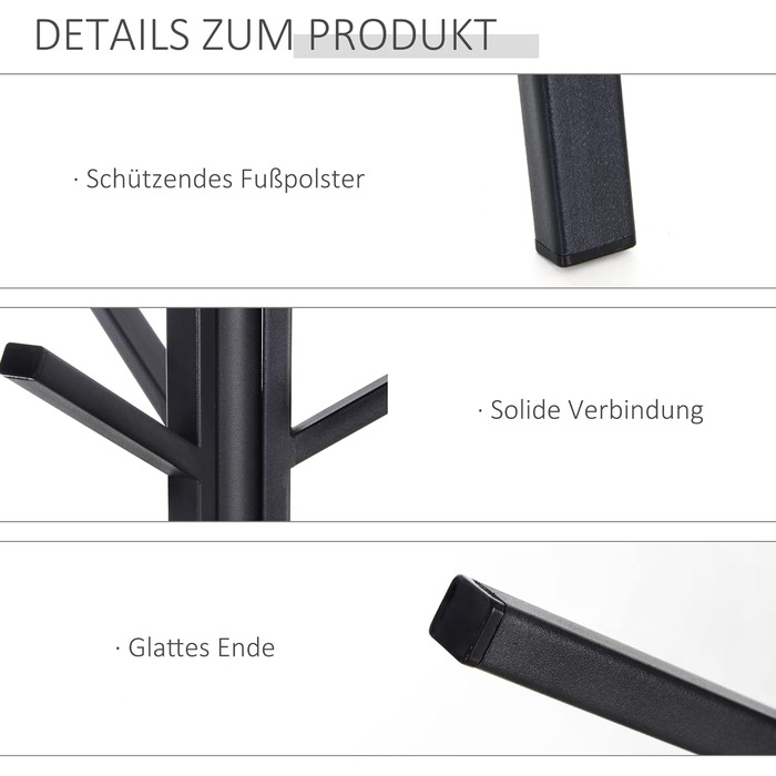 HOMCOM Coat Rack, Clothes Rack with 8 Hooks, Coat Stand with Shelf, Freestanding Coat Rack for Clothes, Hats, Bags, Metal, Black, 45 x 45 x 180 cm