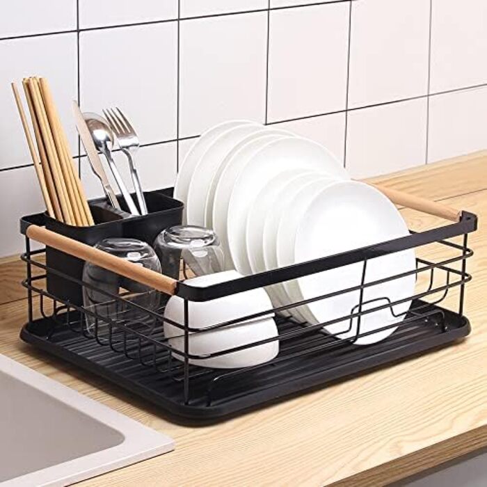 Dish Drying Rack, Dish Basket, Dish Drying Rack, Dish Drying Stand, Dish Drying Rack for Countertop Sink Organizer (White) (Black)