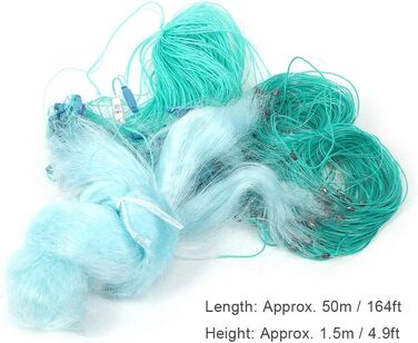 Zerodis Fishing Net, 50 Meters Length, 1.5 Meters Height, 3 Layers, Heavy-Duty Nylon Fishing Net with Floats, Fishing Accessories, Small Mesh Net, Practical Tool, Gifts for Men, Dad (3 Fingers)