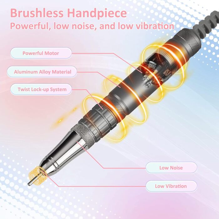 Електрична машинка для манікюру та педикюру Madenia TouchPro – 35000 об/хв, з LED-дисплеєм, 6 насадок (рожевий)