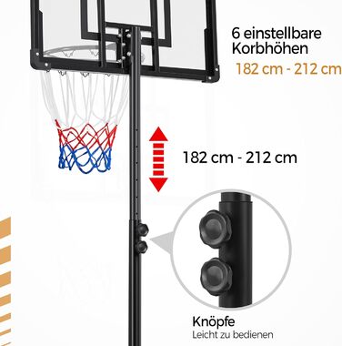 Yaheetech Adjustable Height Basketball Stand with Wheels - Mobile Basketball Hoop, Water/Sand Fillable, Indoor/Outdoor Basketball System - 226.5cm - 256.5cm