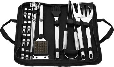 Набір для гриля SPRINGOS 5 предметів з нержавіючої сталі: щипці, лопатка, ніж, виделка, пензлик + сумка для зберігання