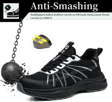 Черевики робочі чоловічі та жіночі, спортивні, з металевим носком, неслизькі, дихаючі, захисні (41 EU, чорний)