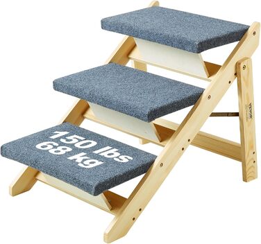 Сходи для домашніх тварин VEVOR з дерева, 2-в-1, складана, для собак та котів, для ліжка, дивану, автомобіля, 3 сходинки, до 68 кг