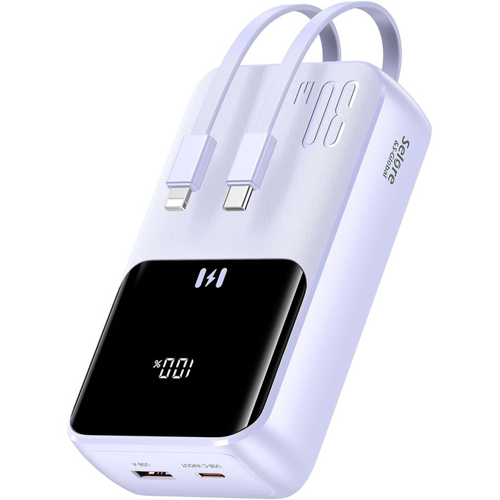 Power Bank Selore&S 20000mAh 30W з USB-C, LED дисплеєм, 4 виходами, Lila (фіолетовий)