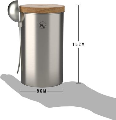 Контейнер для кави KC Kitchen & Co. з ложкою, 700 мл, срібляний, для кавових зерен, чаю, цукру, спецій (з повітряно-щільним акційним кришкою)
