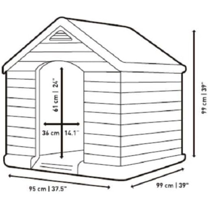 CURVER Dog House - Gray, Waterproof & UV Resistant - Recycled PVC - Large Dog Size - 95x99x99cm