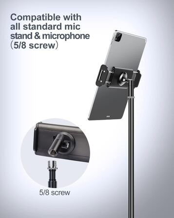 Алюмінієва підставка для iPad з мікрофонним кріпленням Elitehood, чорна