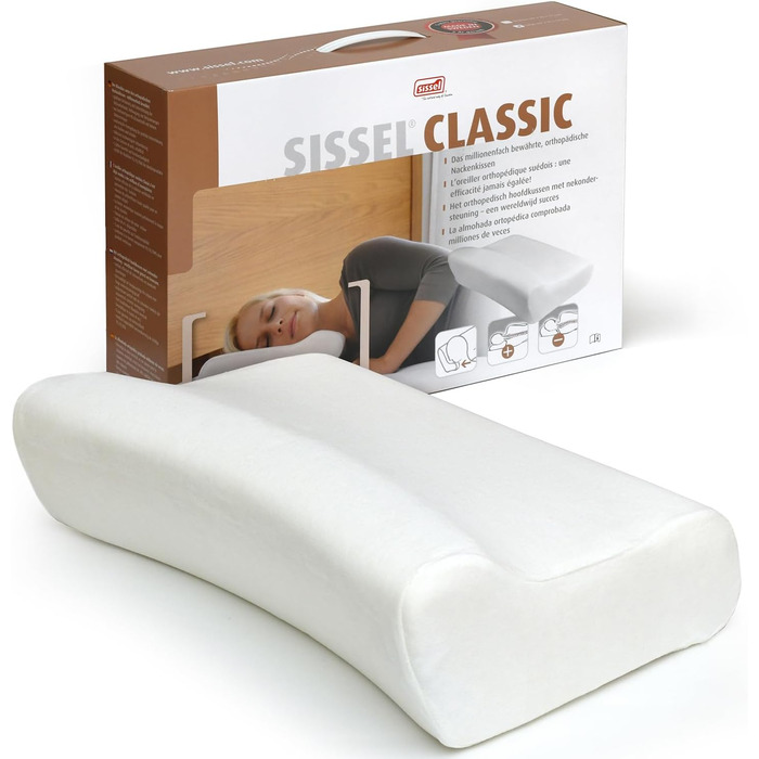 SISSEL Classic ортопедична подушка для шиї з велюровим чохлом, розмір M (47x33x11 см)