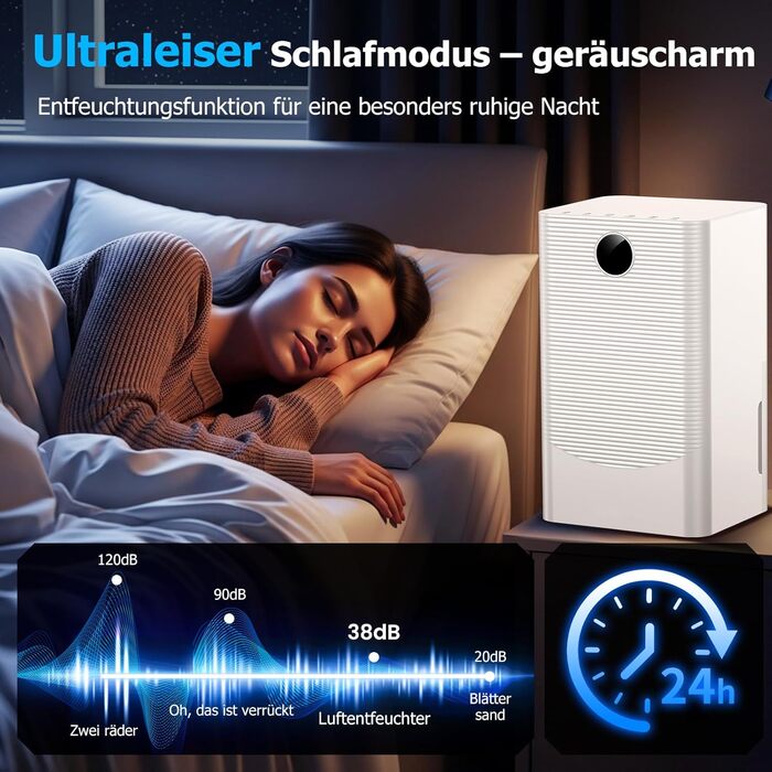 Електричний осушувач повітря 20л/день з датчиком вологості та LED дисплеєм, таймером, 3 режими, для спальні, офісу, підвалу, безперервна подача, білий