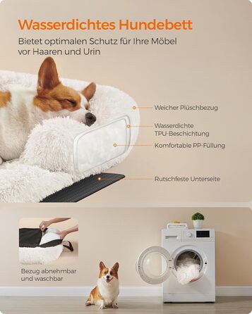 Feandrea FluffyHug Dog Bed, Plush, Dog Blanket Sofa, Sofa Protector Dog, Dog Cushion, Size M, for small and medium-sized dogs, 80 x 75 x 16 cm, PGW221G02 (L 95 x W 85 x H 16 cm, Cloud White)