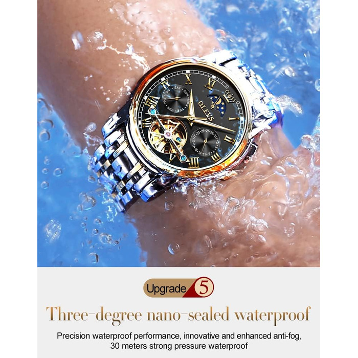 Набір автоматичних механічних годинників для пари OLEVS: чоловічий та жіночий, з календарем та фазами місяця, двоколірні
