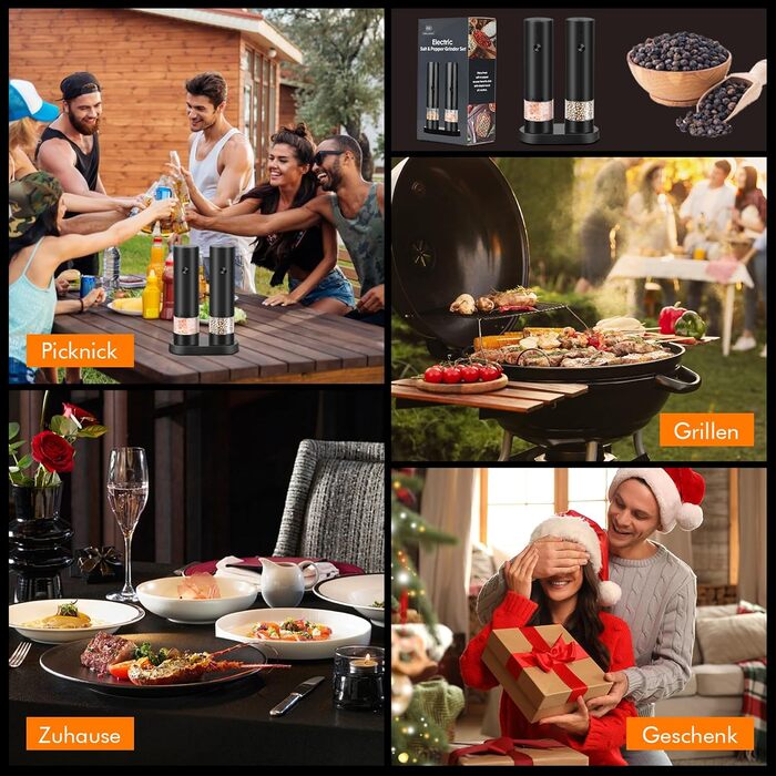 Електричні соляні та перечні млини з USB-зарядкою, регульована ступінь помелу, для кухні, пікніка, грилю