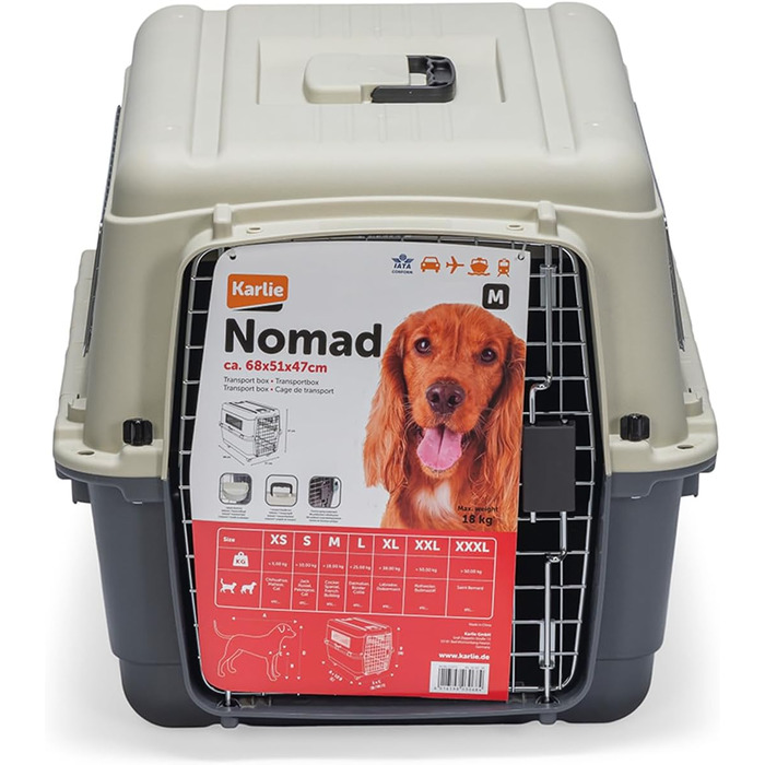 Karlie Nomad Pet Carrier - Front Loading, 68x51x47 cm - Lightweight Travel Cage for Cats & Dogs