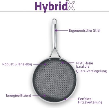 Сковорода Berndes HybridX 28 см з антипригарним покриттям b.nature Quartz - для всіх типів плит, включаючи індукційні. Без PFAS.