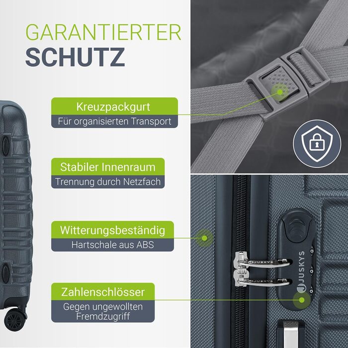Набір валіз Juskys® Hartschale 4 шт. - з кодовим замком, тихі колеса 360°, телескопічна ручка, легкий, колір антрацит