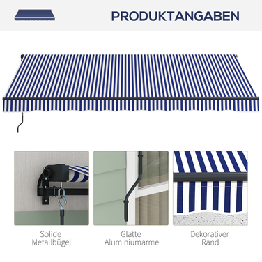 Outsunny Awning 4x3m Wall Mount Balcony Awning with Hand Crank, Sun Protection, Aluminum, Blue+White | Aosom