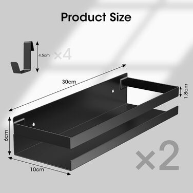 Tedsrewa Spice Rack Wall 2-Piece Set Stainless Steel Spice Rack, Black Spice Rack Hanging No Drilling, Used as Kitchen Cabinet Organizer Kitchen Shelf Wall Kitchen Shelf For Spices - 30×10×6CM