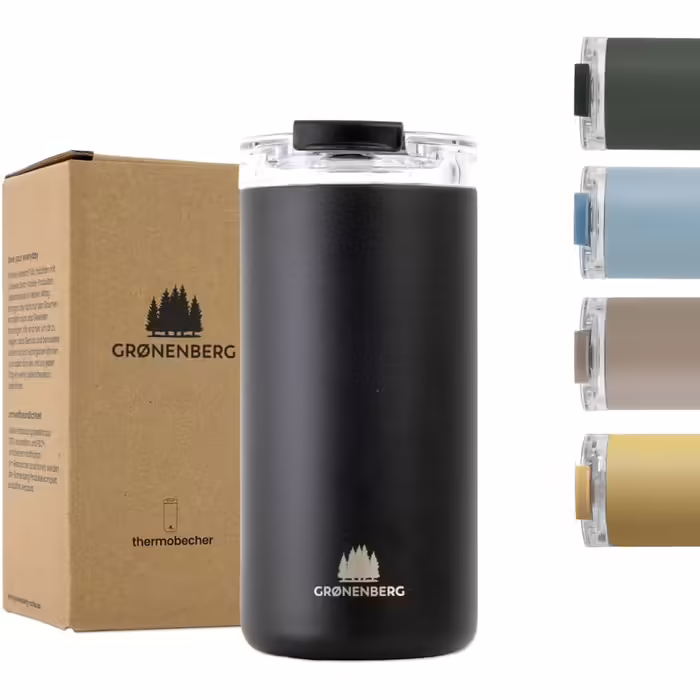 Thermo tumbler 350 or 470ml | Coffee to go cup 100% leak-proof | Keeps warm for at least 4 hours | Coffee to go cup made of recycled stainless steel (Black, 473 ml)