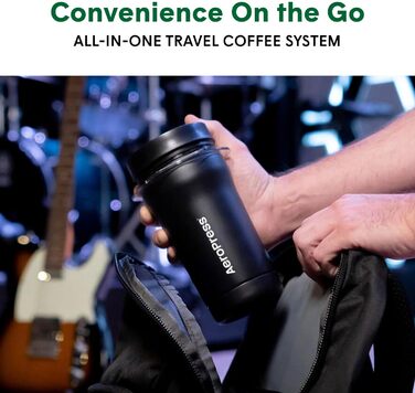 AeroPress Go Plus – портативна кавоварка 3-в-1 для подорожей і кемпінгу, французький прес, пуровер, еспресо, насичена кава без гіркоти, чорна
