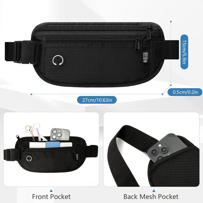 Захисна поясна сумка VINATO з RFID-захистом (сіра/чорна)