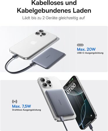 Power Bank Baseus Picogo AM41: 5000mAh, Magsafe, PD 20W, бездротова зарядка, USB-C, для iPhone 17/16/15/14/13/12, Space Grey