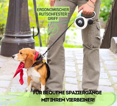 Snuggle Paws Retractable Dog Leash - 5m LED Light, Poop Bag Dispenser, Chew-Proof Steel Cable, Reflective Nylon Band | Extendable Leash for Small Dogs up to 20kg