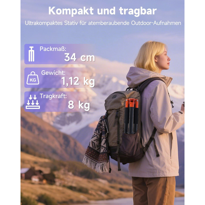 Штатив Rollei Compact Traveler No.1 Orange, 143 см, для камери та смартфона, з кульковою головкою, легкий, алюміній