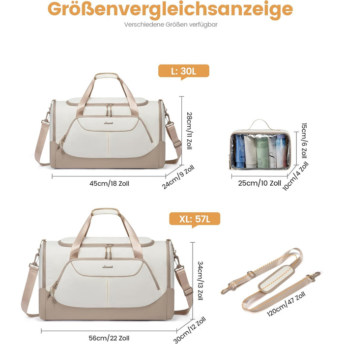 Спортивна сумка LOVEVOOK для жінок, 30L: дорожня сумка з відділенням для взуття та мокрих речей, невелика сумка для залу, плавання, сауни, ручної поклажі для спорту, фітнесу, тренувань та подорожей, водонепроникна, B-beige, Aprikose, 45x24x28cm (30L)
