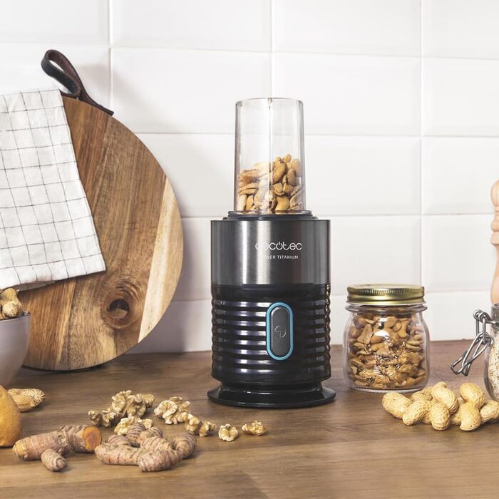 Cecotec EasyGo Portable Single Blender - Power Titanium 300 | Ice Crushing, 350W, 4 Titanium-Coated Blades, 2 Cooling Tubes, 2 Bottles, 2 Lids
