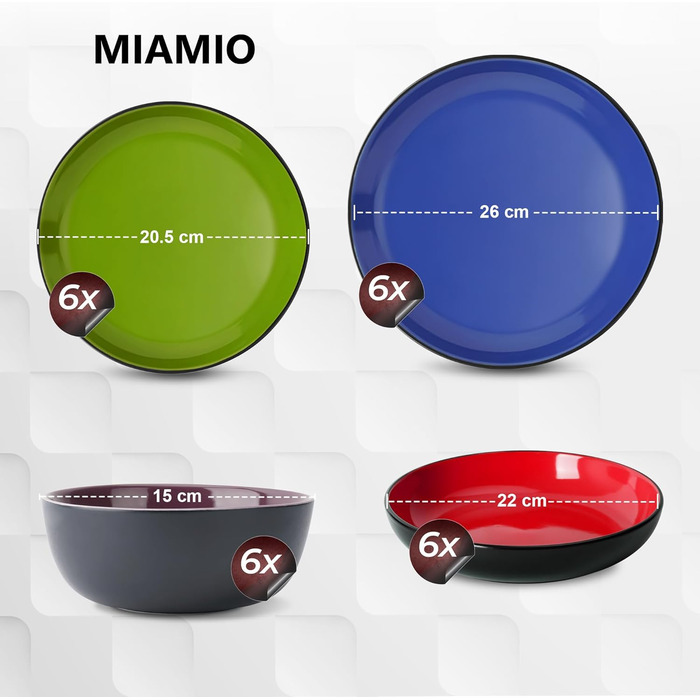 Набір посуду Miamio Le Papillon (24 частини) - сервіз зі столових тарілок, супових тарілок, чашок та салатників, матеріал - столовий фарфор