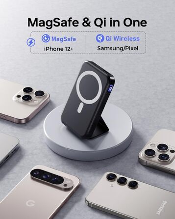 Powerbank MagSafe 10000mAh з PD 22.5W, бездротова зарядка, USB-C, LED-дисплей, чорний