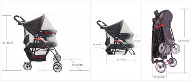 Дитяча коляска для тварин з замком, 4 колеса, кошик для зберігання, тримач для напоїв, для котів та собак