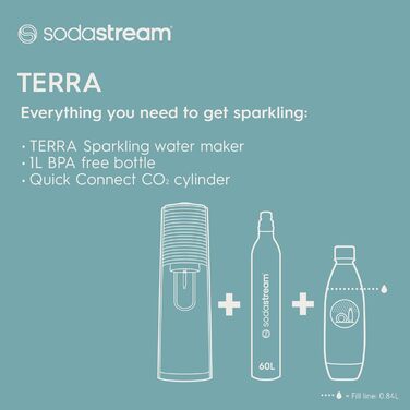SodaStream TERRA: Газова вода вдома - Стандартний набір з CO2 балончиком та пляшкою 1л, чорний
